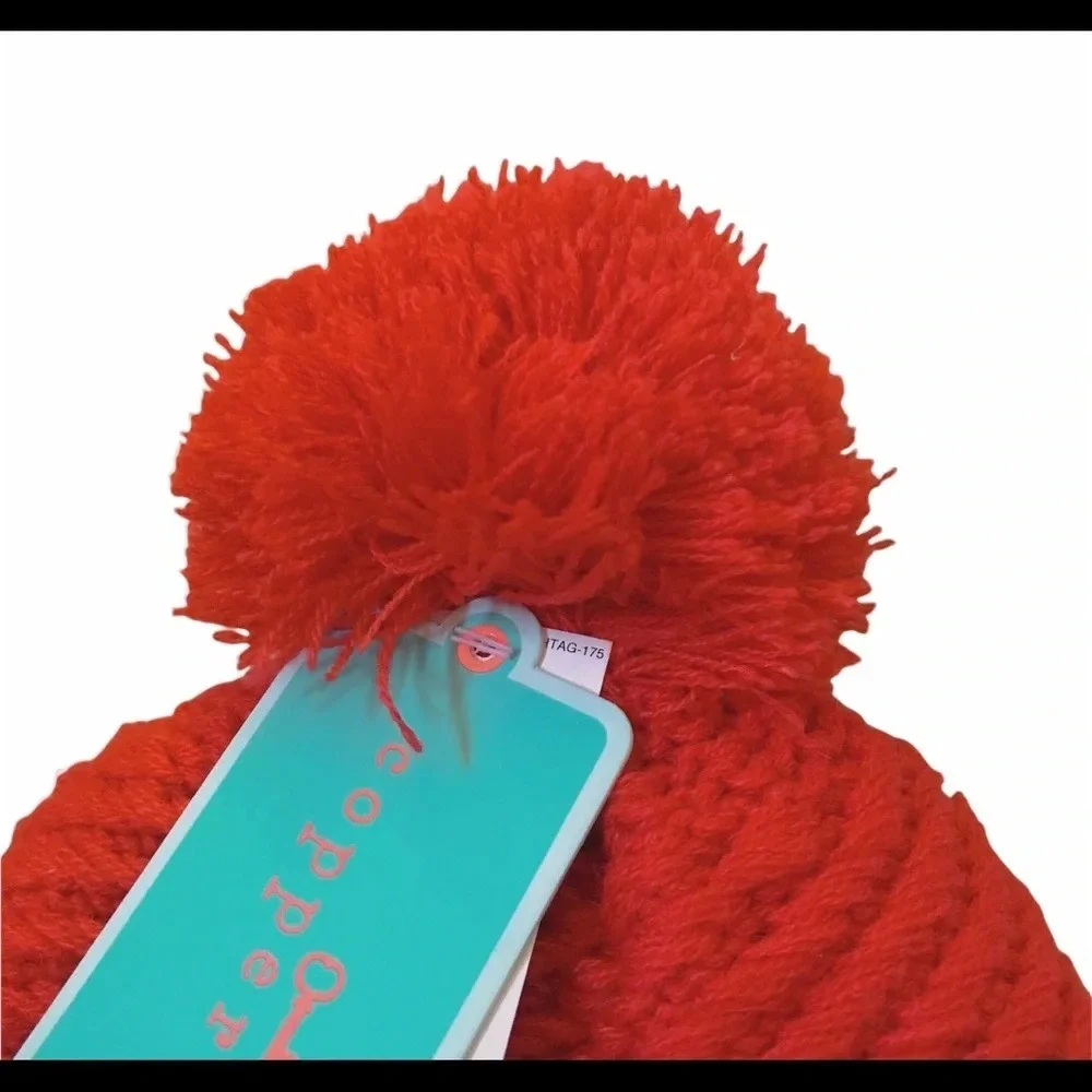 NWT Copper Key Red Chunky Knit Pompom Beanie